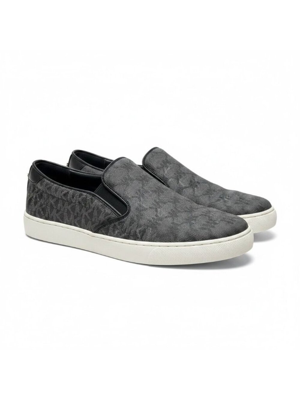 Michael Kors MK Logo Print Blak Grey Slip-On Sneakers Loafers Womens Size 8 M
